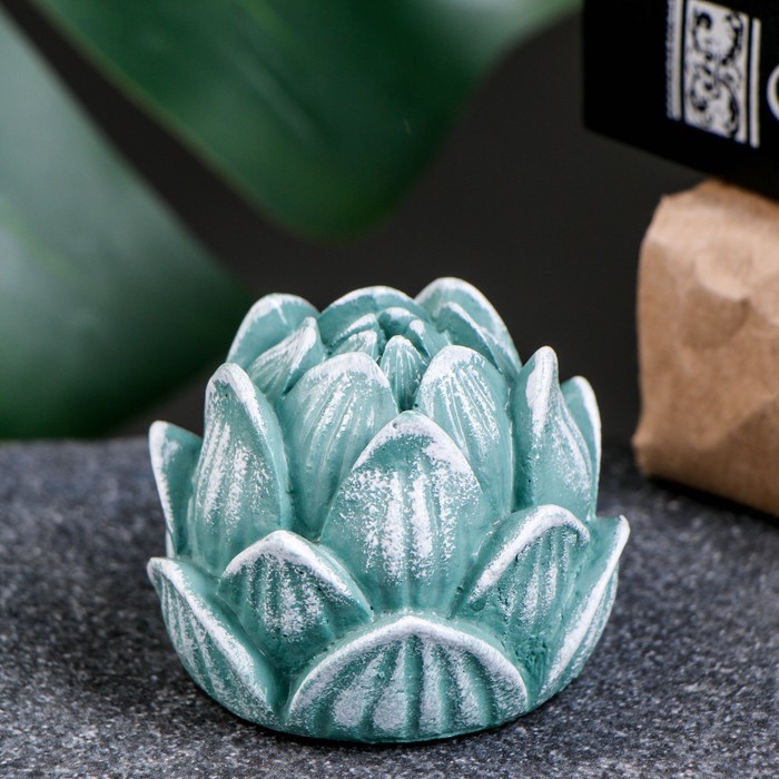 Подставка для благовоний палочек «Лотос», гипс, серо-зеленый, белый, 5×6 см